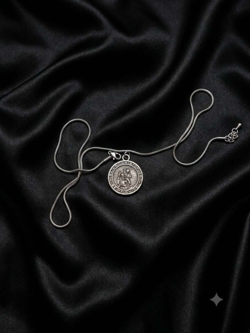 Vintage Saint Christopher Be My Guide Sterling Silver Pendant Necklace